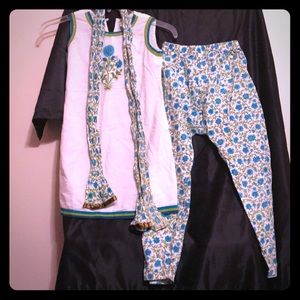 3 piece White and blue pants set